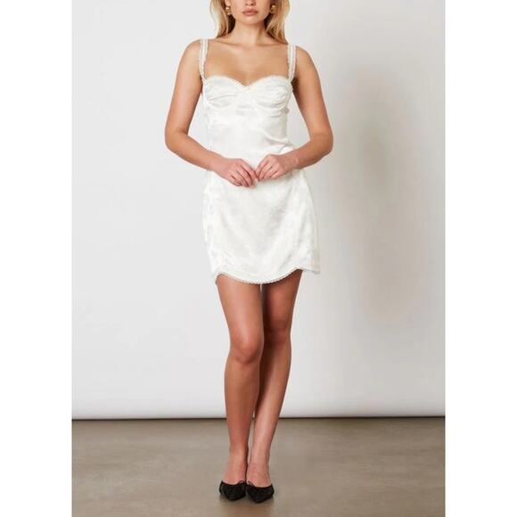 Cotton Candy LA - Satin Jacquard Bustier Mini Dress in Ivory Off White - Picture 6 of 6